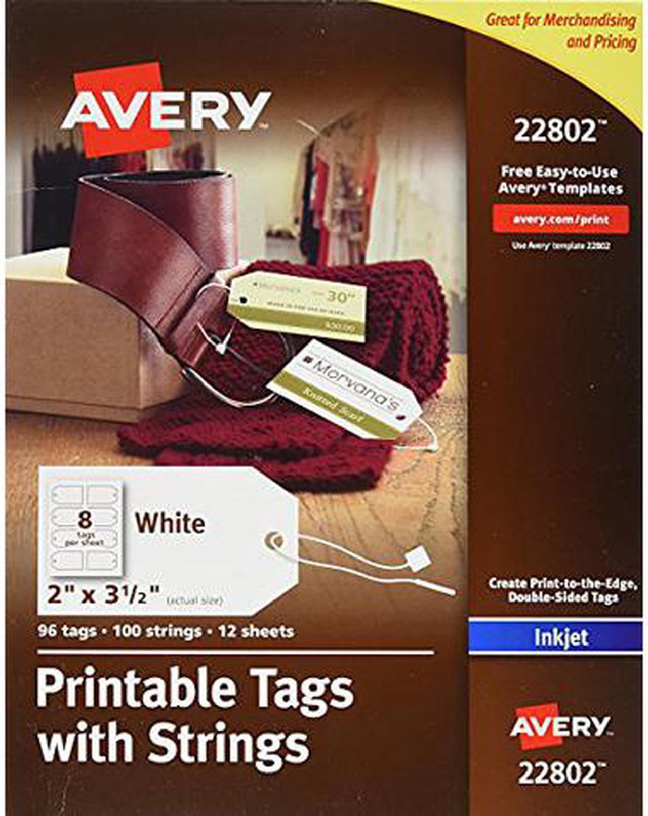 Main image of Avery Printable Tags with Strings, 2" x 3-1/2", 8 per Sheet, White