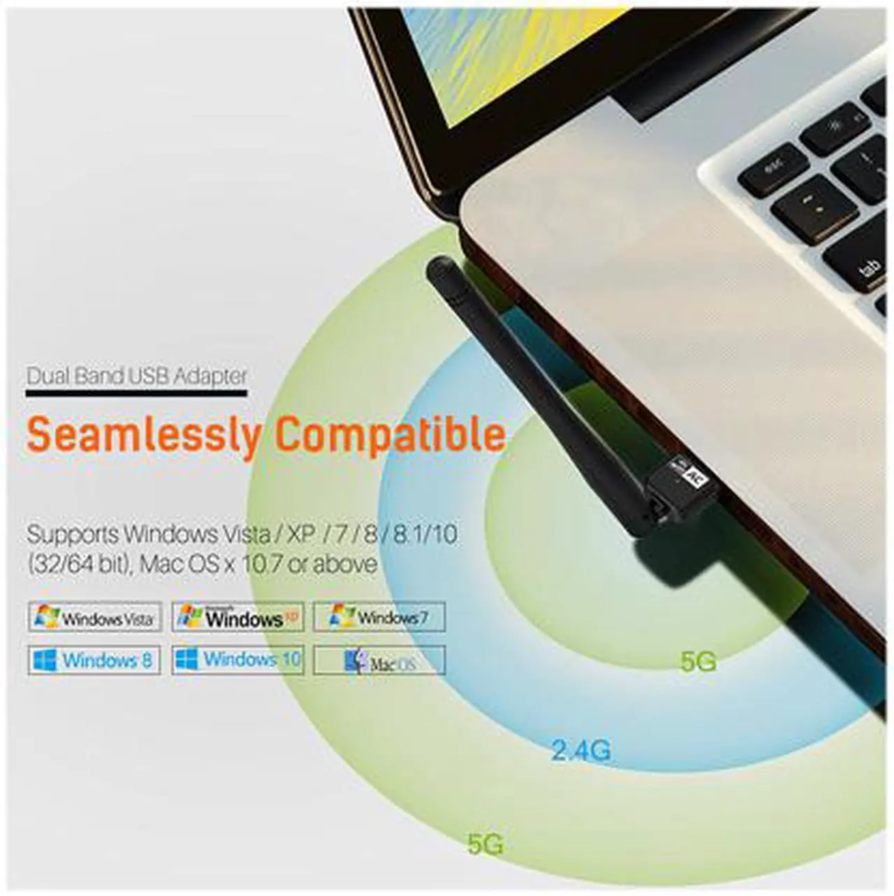 Alt view image 3 of 7 - Wavlink WN681AE AC600 USB Wi-Fi Adapter, 600Mbps Dual Band Wireless Adapter, 802.11ac, High Gain 3dbi Antenna Network Adapter, 2.4G/150Mbps + 5G/433Mbps for PC, Windows XP/Vista/7/8/8.1/10 (32/64bits) MAC OS