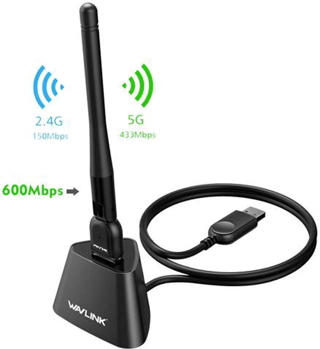 Main image of Wavlink AC600 Wi-Fi Card Dual Band Wireless Adapter Up to 600Mbps, 802.11ac/a/b/g/n, High Gain 3dBi External Antenna WiFi adongle, For PC, Desktop, Laptop, Support Windows, Mac OS X