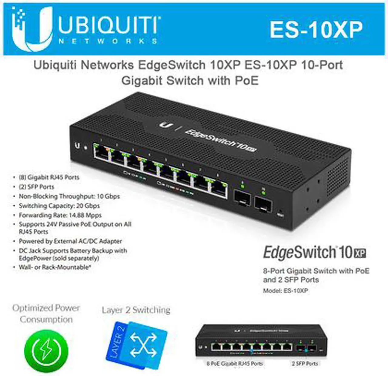 Alt view image 6 of 6 - Ubiquiti EdgeSwitch 10XP Managed PoE Switch with SFP Ports
