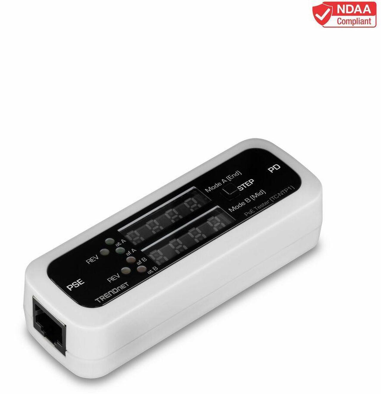 Main image of TRENDnet Inline PoE Tester, TC-NTP1, Tests 4PPoE, PoE+, PoE & Passive PoE Technology, Wattage, Voltage, Amperage, Polarity, LED Display, Battery-Free, Troubleshoot PoE Issues, IEEE 802.3af/at/bt