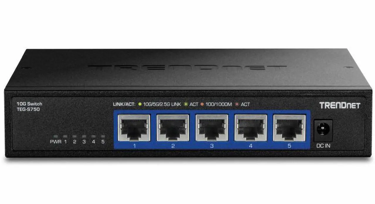 Alt view image 2 of 11 - TRENDnet 5-Port 10G Switch, TEG-S750, 5 x 10G RJ-45 Ports, 100Gbps Switching Capacity, Supports 2.5G and 5G-Base-T Connections, Ethernet Splitter, NDAA & TAA Compliant, Lifetime Protection, Black
