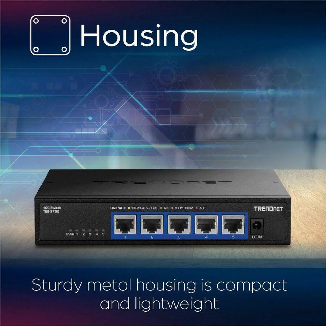 Alt view image 8 of 11 - TRENDnet 5-Port 10G Switch, TEG-S750, 5 x 10G RJ-45 Ports, 100Gbps Switching Capacity, Supports 2.5G and 5G-Base-T Connections, Ethernet Splitter, NDAA & TAA Compliant, Lifetime Protection, Black
