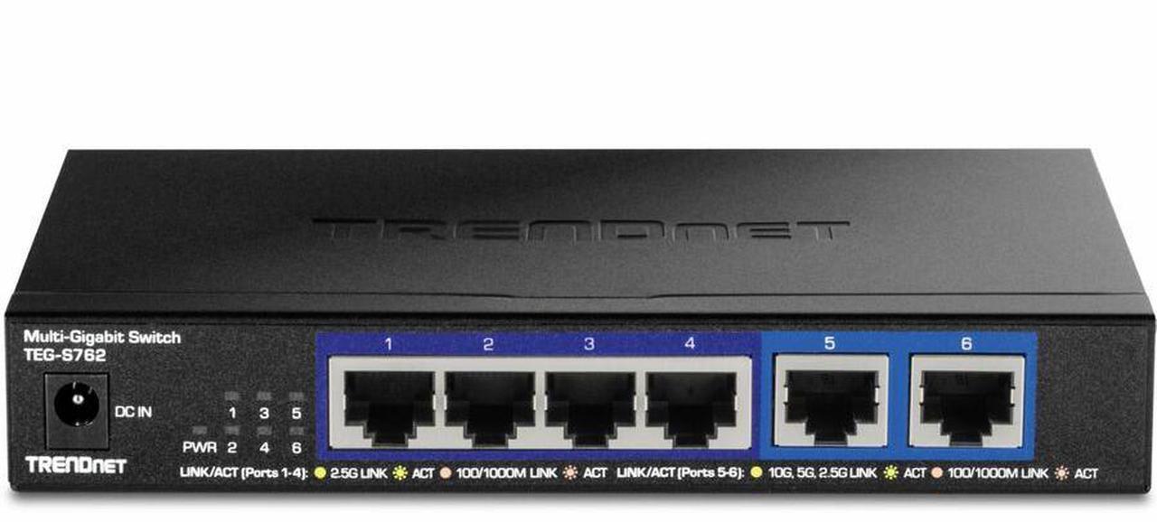 Alt view image 2 of 13 - TRENDnet 6-Port 10G Switch, 4 x 2.5G RJ-45 Base-T Ports, TEG-S762, 2 x 10G RJ-45 Ports, 60Gbps Switching Capacity, Wall Mountable, Ethernet Splitter