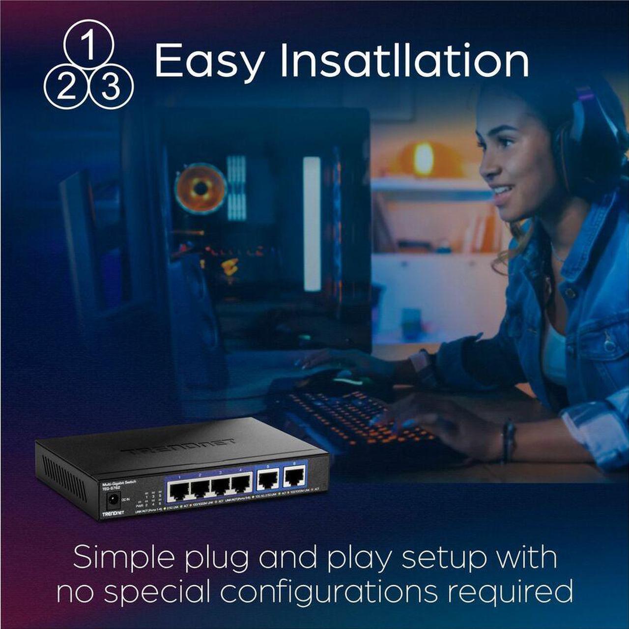Alt view image 10 of 13 - TRENDnet 6-Port 10G Switch, 4 x 2.5G RJ-45 Base-T Ports, TEG-S762, 2 x 10G RJ-45 Ports, 60Gbps Switching Capacity, Wall Mountable, Ethernet Splitter