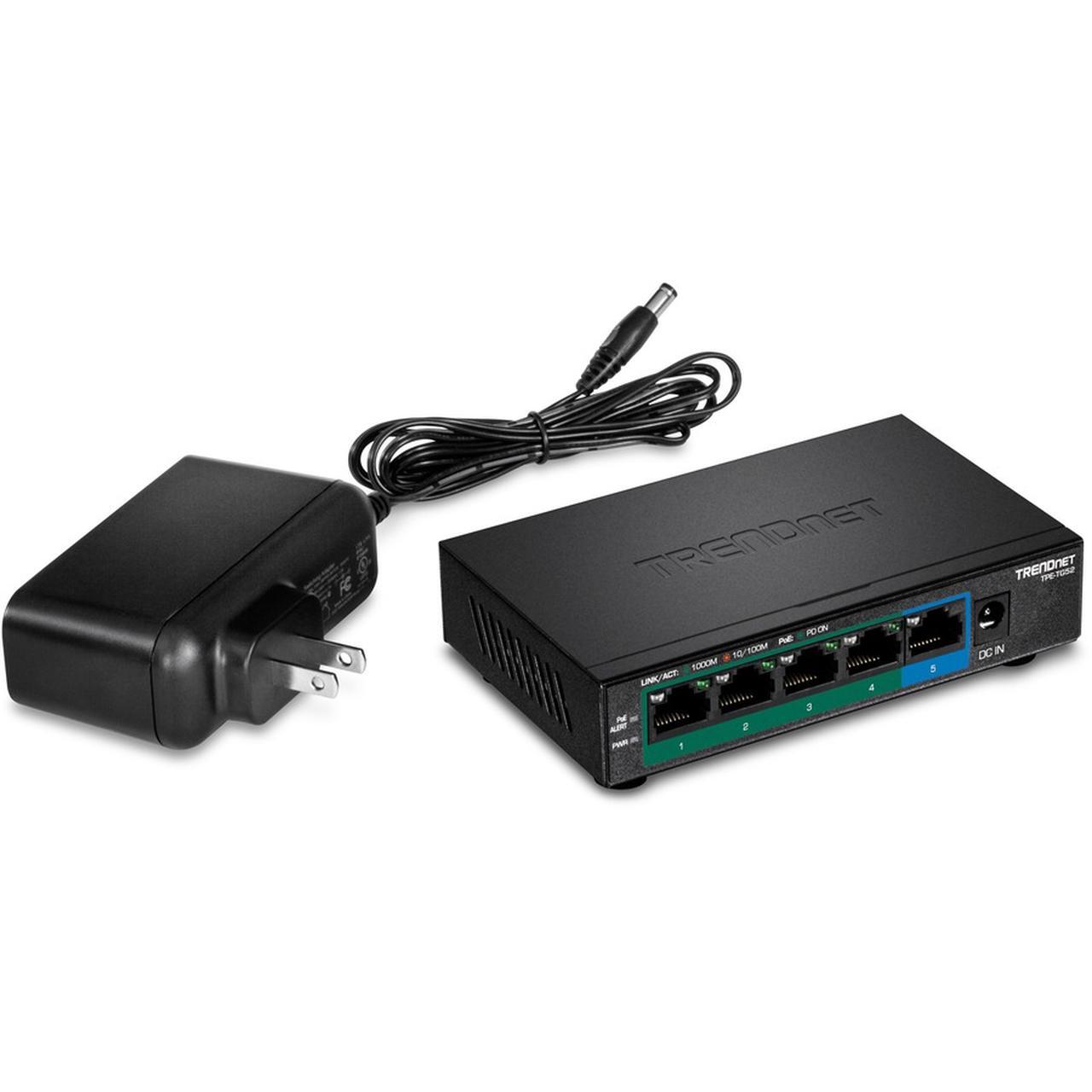 Alt view image 4 of 5 - TRENDnet 5-Port Gigabit PoE+ Switch, 32W PoE Power Budget, 10Gbps Switching Capacity, IEEE 802.1p QoS, DSCP Pass-Through Support, Fanless, Wall Mountable, Lifetime Protection, Black, TPE-TG52
