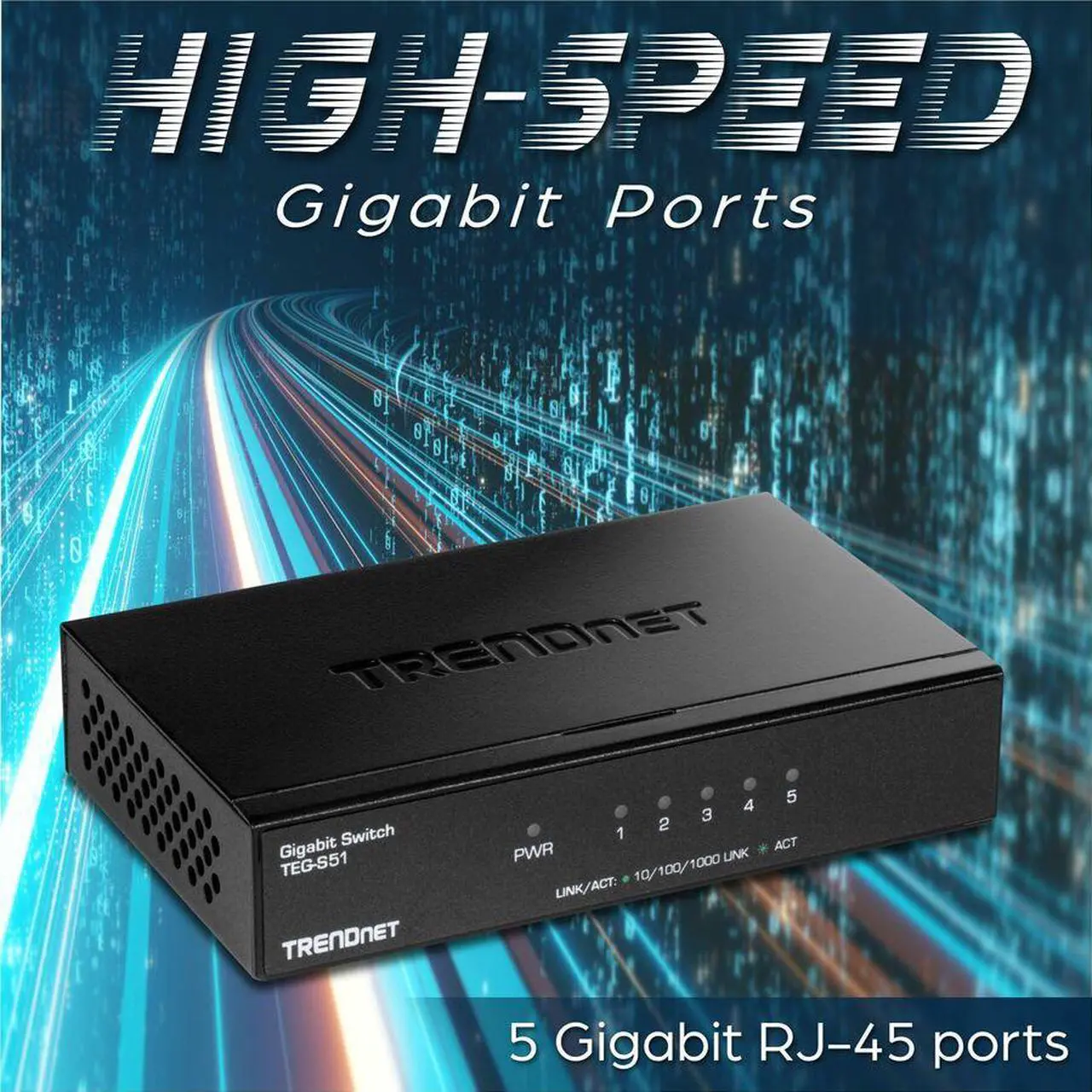 Alt view image 7 of 8 - TRENDnet 5-Port Gigabit Desktop Switch, TEG-S51, 5 x Gigabit RJ-45 Ports, 10Gbps Switching Capacity, Fanless Design, Metal Enclosure, Lifetime Protection, Black