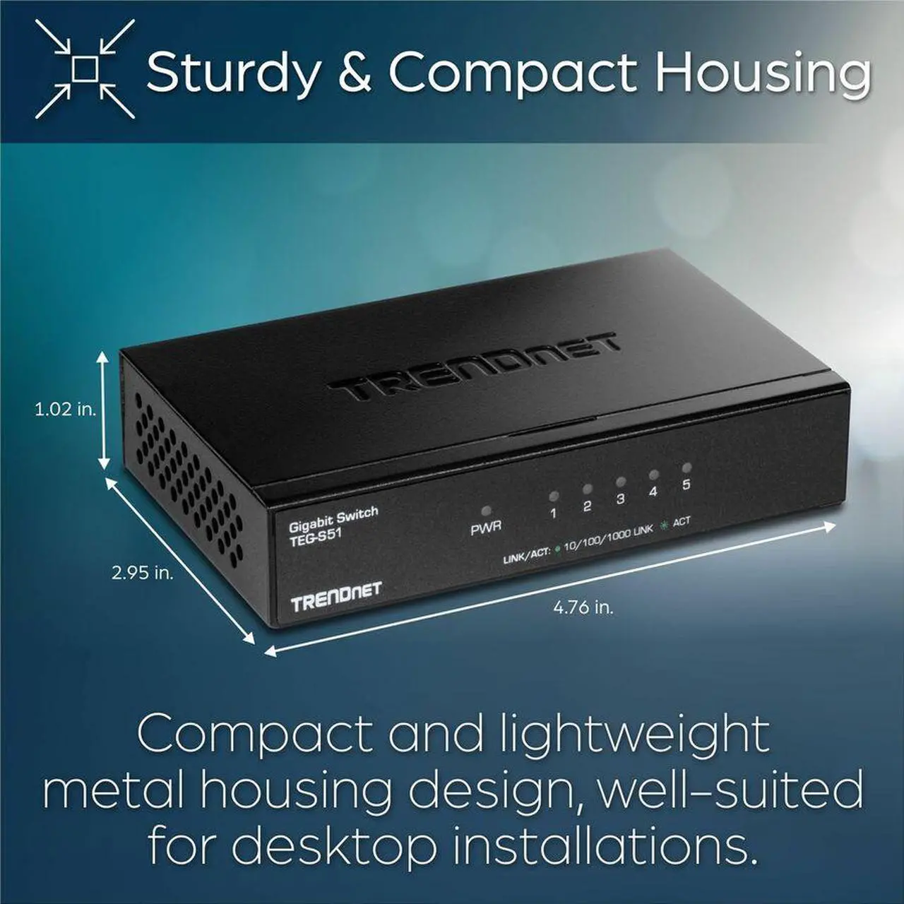 Alt view image 8 of 8 - TRENDnet 5-Port Gigabit Desktop Switch, TEG-S51, 5 x Gigabit RJ-45 Ports, 10Gbps Switching Capacity, Fanless Design, Metal Enclosure, Lifetime Protection, Black