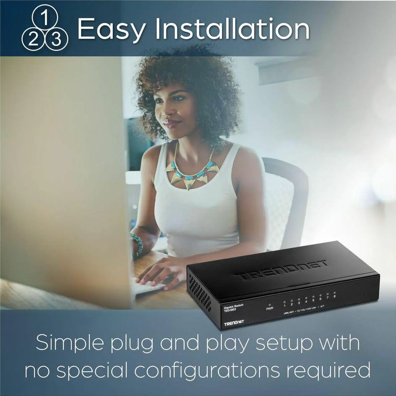 Alt view image 5 of 8 - TRENDnet 8-Port Gigabit Desktop Switch, TEG-S83, 8 x Gigabit RJ-45 Ports, 16Gbps Switching Capacity, Fanless Design, Metal Enclosure, Lifetime Protection, Black