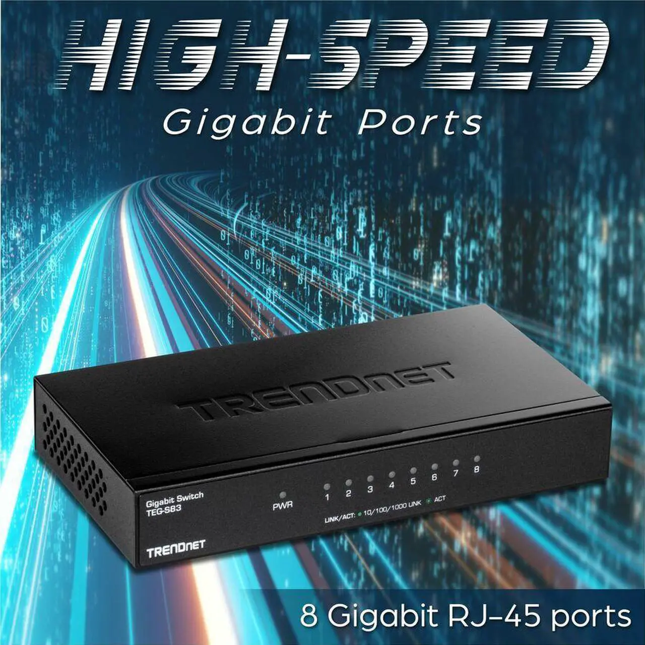 Alt view image 7 of 8 - TRENDnet 8-Port Gigabit Desktop Switch, TEG-S83, 8 x Gigabit RJ-45 Ports, 16Gbps Switching Capacity, Fanless Design, Metal Enclosure, Lifetime Protection, Black