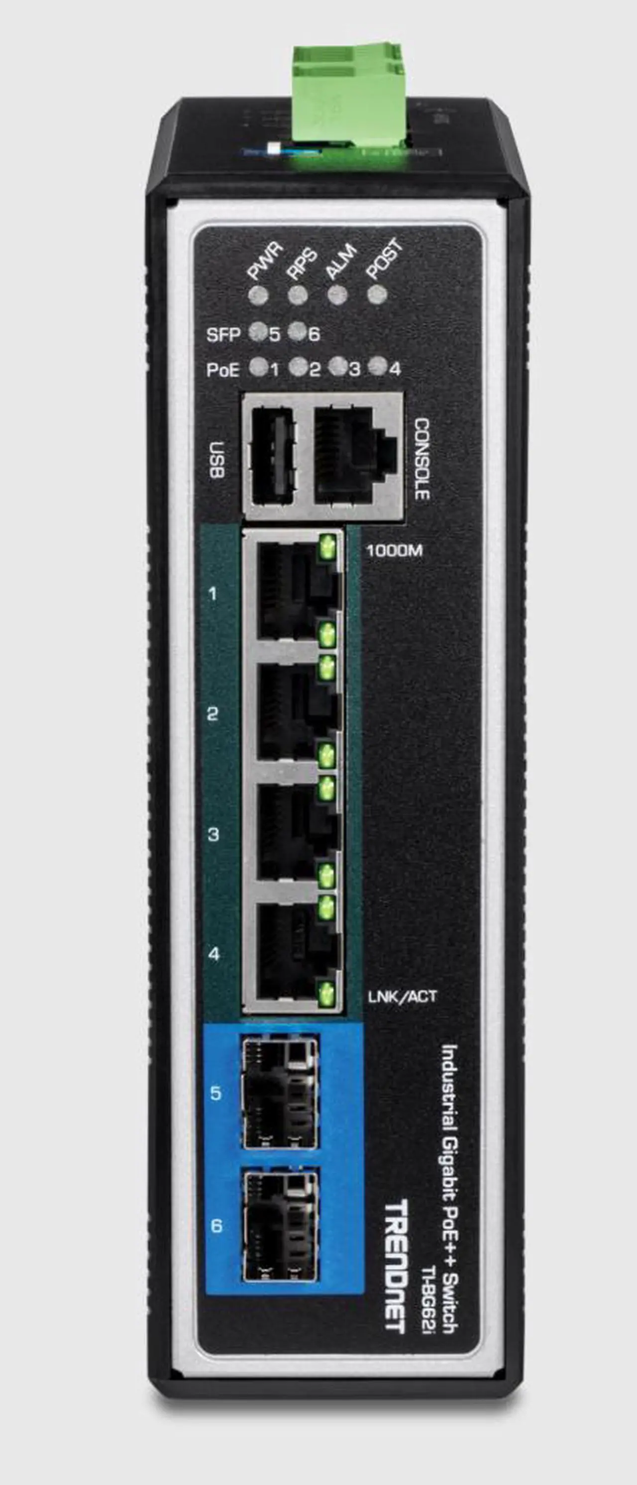 Alt view image 5 of 5 - TRENDnet 10-Port Hardened Industrial Unmanaged Gigabit PoE ++ DIN-Rail Switch, 4 Gigabit PoE++ Ports, 4 Gigabit PoE+, 2 Gigabit Share Ports SFP or RJ-45, 360W Power Budget, Black, TI-BG104