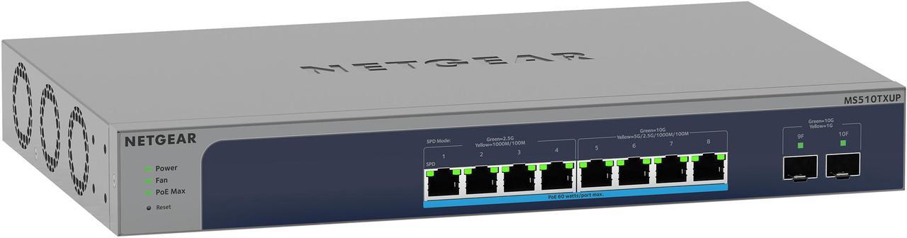 NETGEAR 8-Port Multi-Gigabit/10G Ethernet Ultra60 PoE++ Smart Switch with 2 SFP+ Ports | MS510TXUP