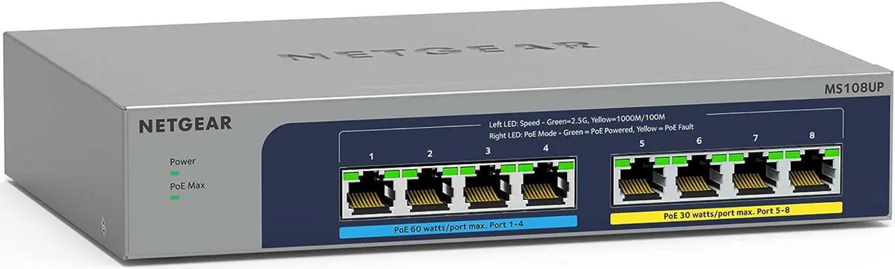 Alt view image 2 of 7 - NETGEAR 8-port Multi-Gigabit (2.5G) Ultra60 PoE++ Ethernet Unmanaged Switch | MS108UP