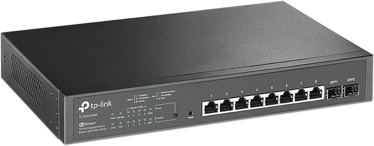 Alt view image 2 of 4 - TP-Link TL-SG2210MP | Jetstream 10 Port Gigabit Smart Managed PoE Switch | 8 PoE+ Ports @ 150W, 2 SFP Slots | Omada SDN Integrated | PoE Recovery | IPv6 | Static Routing | Limited Lifetime Protection