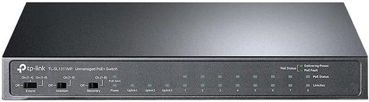 TP-Link TL-SL1311MP | 8 Port 10/100Mbps Fast Ethernet PoE Switch | 8 PoE+ Ports @124W, w/ 2 Uplink Gigabit Ports + 1 SFP Port | Limited Lifetime Protection | PoE Recovery | Extend & Isolation Mode