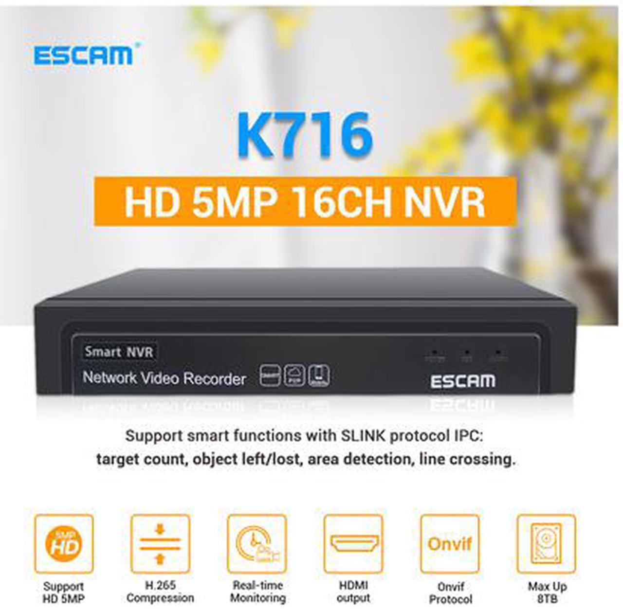 Alt view image 5 of 6 - ESCAM K716 H.265 Video Surveillance NVR Recorder 8CH 16CH 5MP 4MP 2MP Output Motion Detect ONVIF Recorder for IP Camera Metal Case