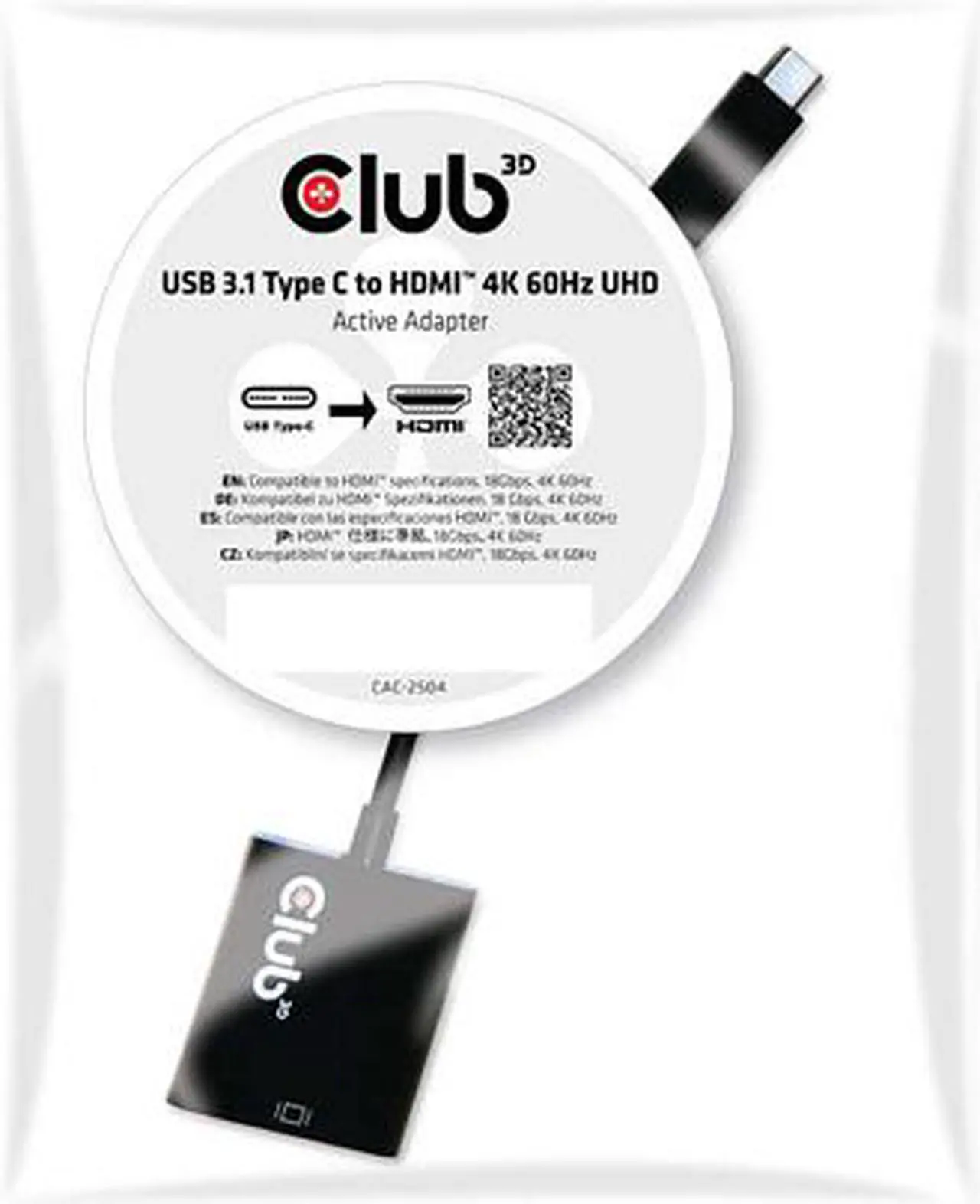 Alt view image 3 of 4 - Club 3D Usb 3.1 Type C To Hdmi 2.0 Uhd 4K 60Hz Active Adapter