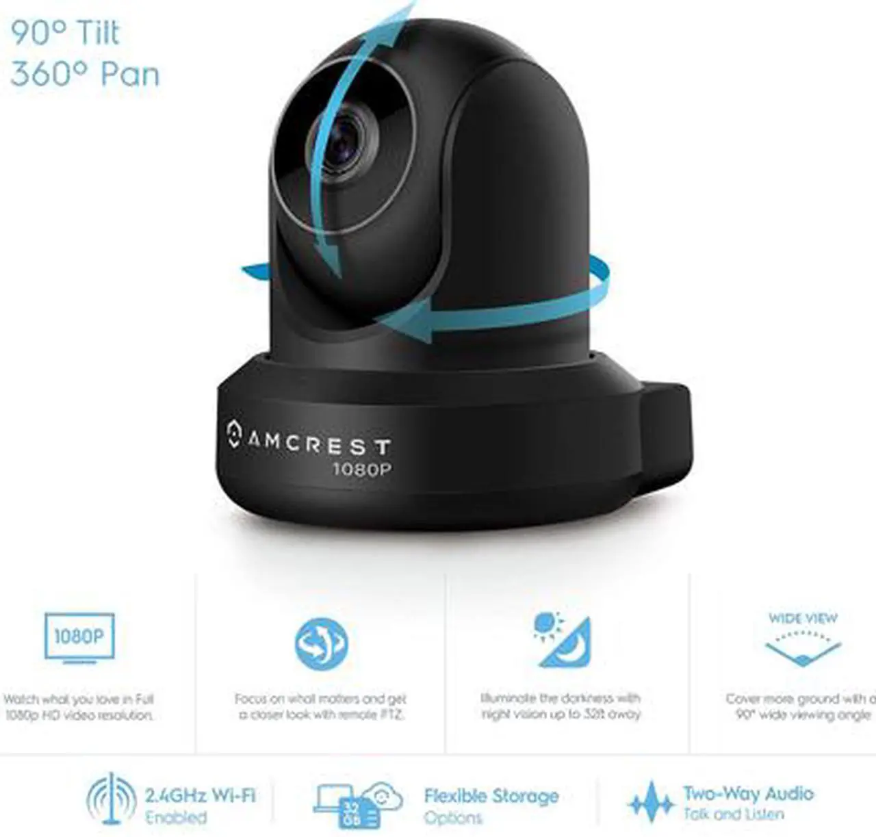 Alt view image 4 of 5 - Amcrest ProHD 1080P WiFi Camera 2MP (1920TVL) Indoor Pan/Tilt Security Wireless IP Camera IP2M-841B (Black)