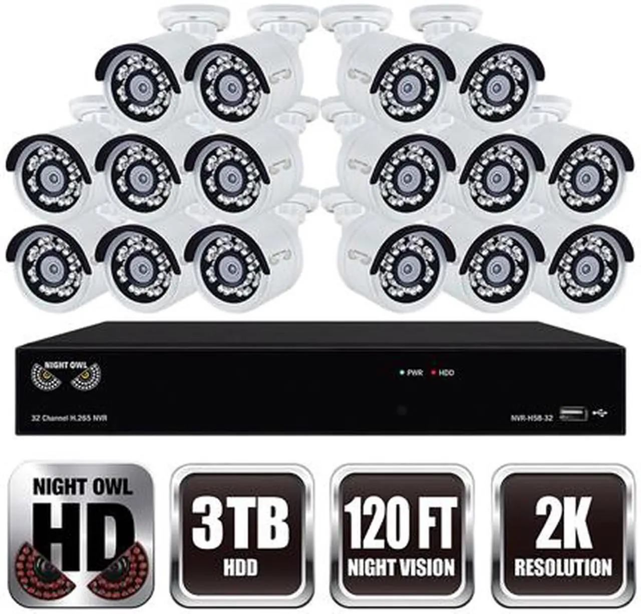 Alt view image 2 of 4 - Night Owl 32 Channel H.265 Network Video Recorder with 3TB HDD and 16 x 2K Resolution (4MP) PoE IP Cameras