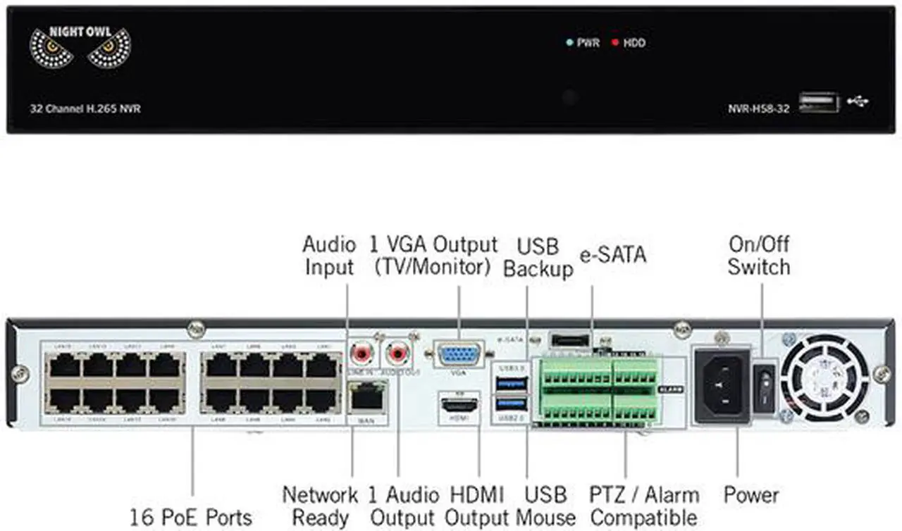 Alt view image 4 of 4 - Night Owl 32 Channel H.265 Network Video Recorder with 3TB HDD and 16 x 2K Resolution (4MP) PoE IP Cameras