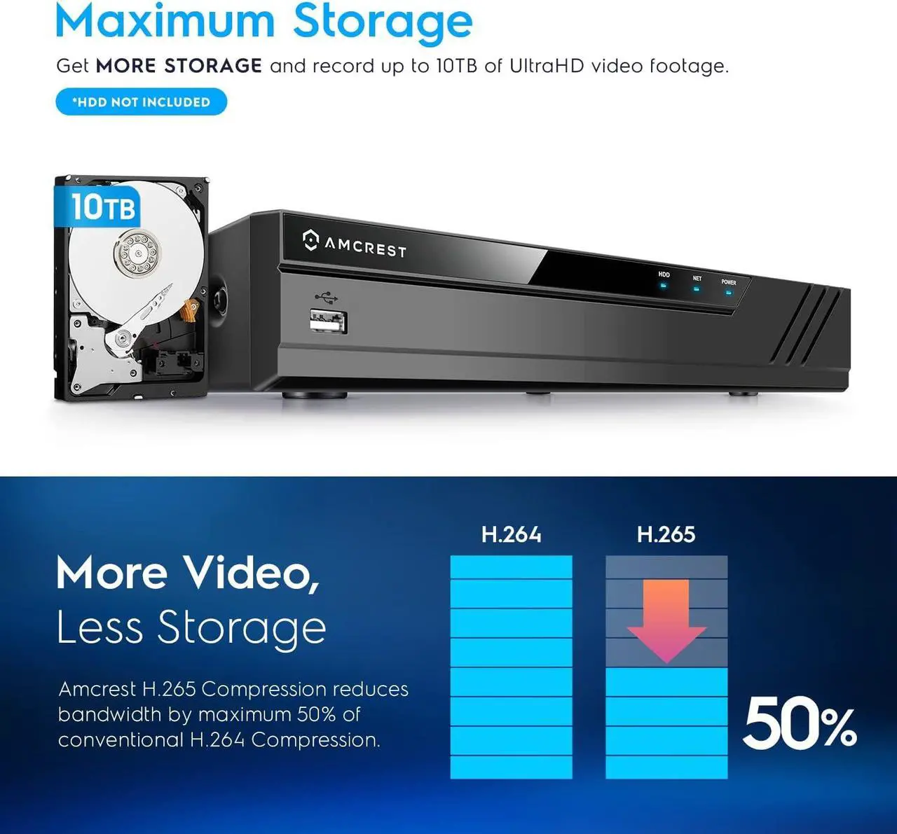 Alt view image 4 of 7 - Amcrest NV4108-A2 4K 8CH NVR (1080p/3MP/4MP/5MP/8MP) POE Network Video Recorder - Supports up to 8 x 8MP/4K IP Cameras, 8-Channel, Supports up to 10TB Hard Drive (No Built-in WiFi)