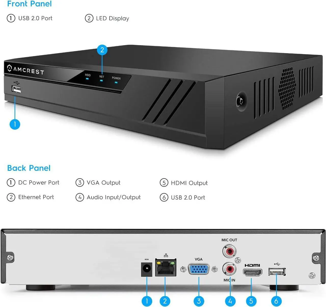 Alt view image 6 of 7 - Amcrest NV4108-A2 4K 8CH NVR (1080p/3MP/4MP/5MP/8MP) POE Network Video Recorder - Supports up to 8 x 8MP/4K IP Cameras, 8-Channel, Supports up to 10TB Hard Drive (No Built-in WiFi)