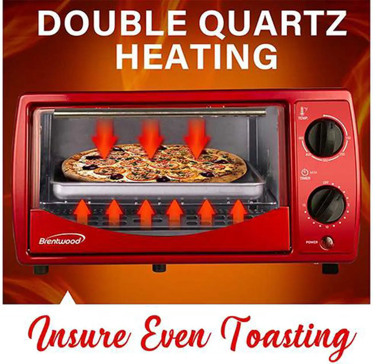 Alt view image 3 of 7 - Brentwood TS-345R Stainless Steel 4 Slice Toaster Oven, Ruby Red