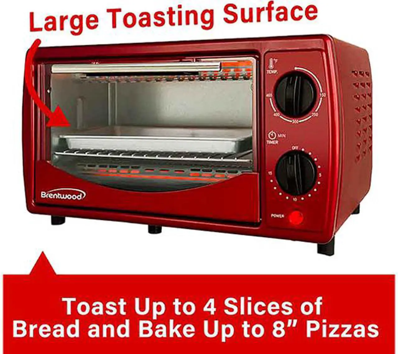 Alt view image 5 of 7 - Brentwood TS-345R Stainless Steel 4 Slice Toaster Oven, Ruby Red