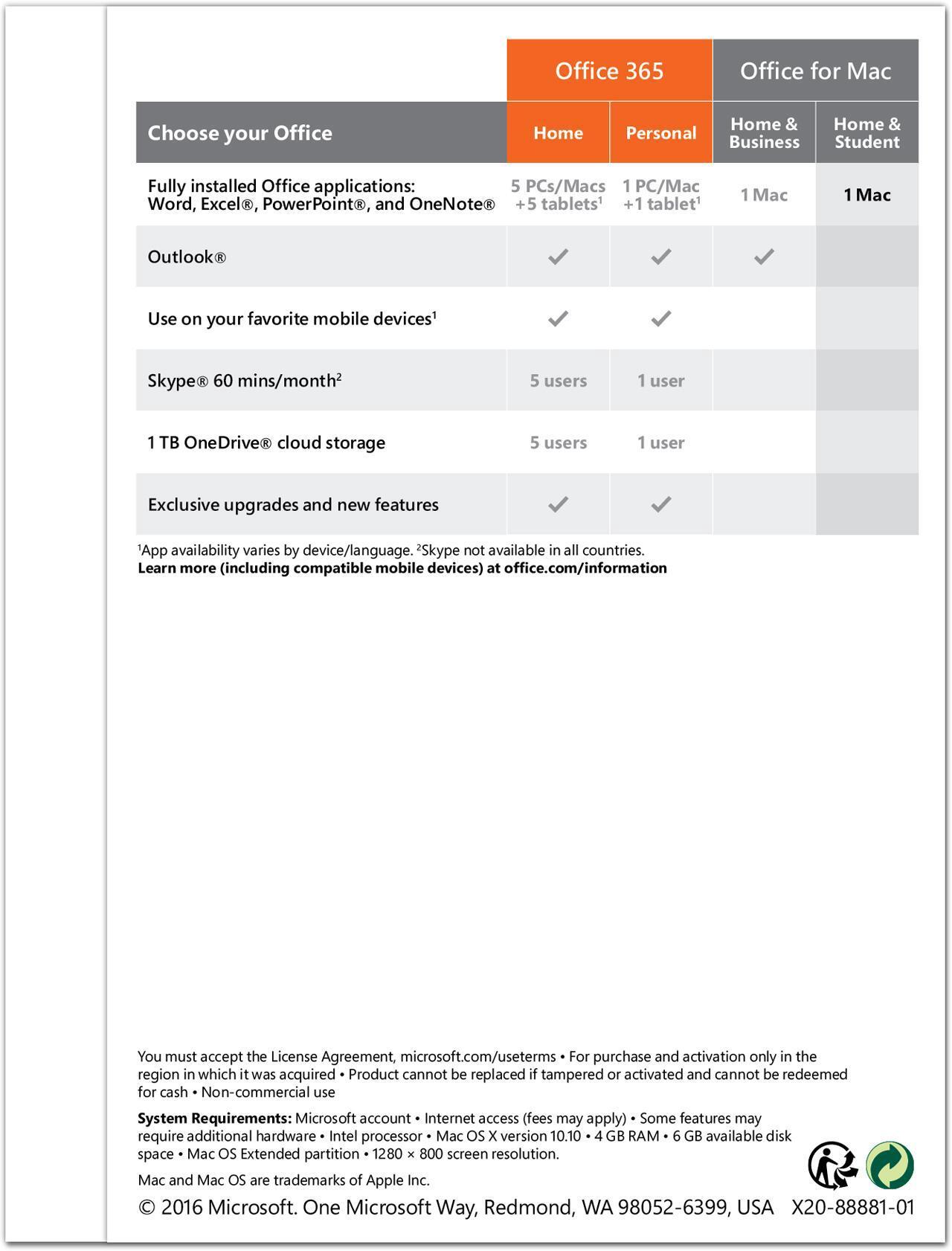 Alt view image 2 of 2 - Microsoft Office Home and Student 2016 for Mac | Mac Key Card