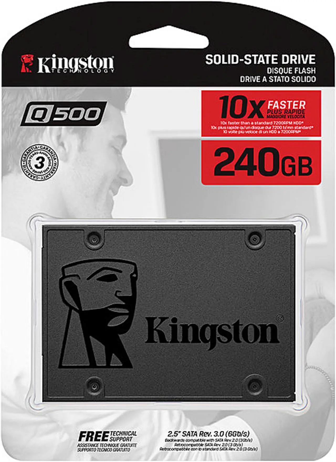 Alt view image 4 of 5 - Kingston Q500 240 Gb Solid State Drive - 2.5" Internal - Sata (Sata/600)