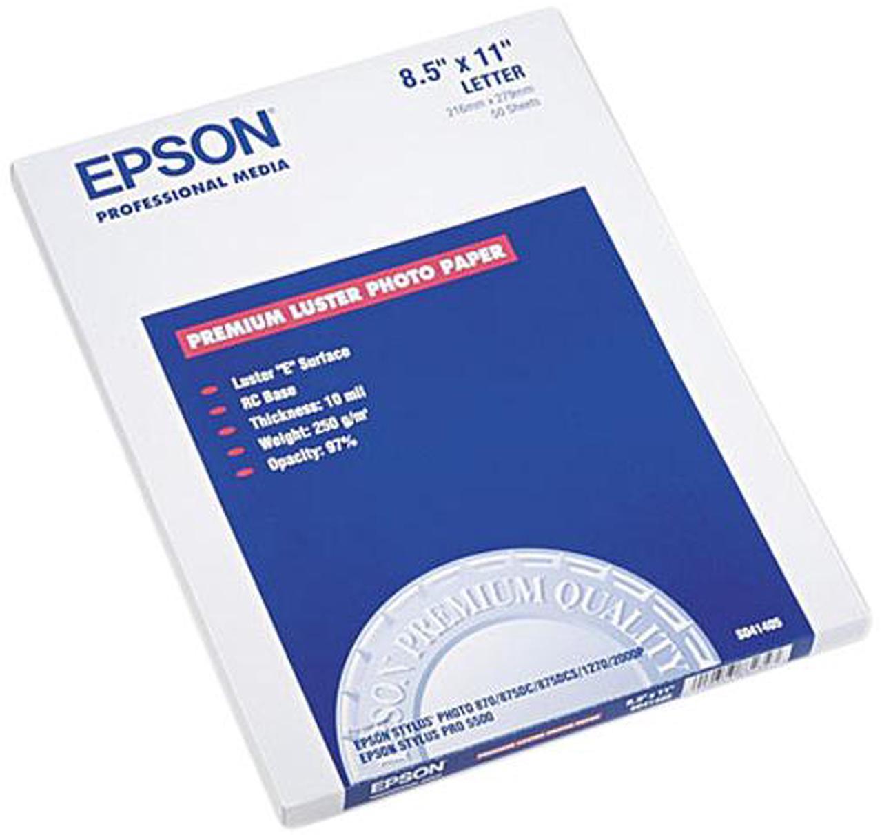 Epson S041405 Ultra Premium Photo Paper, 64 lbs., Luster, 8-1/2 x 11, 50 Sheets/Pack