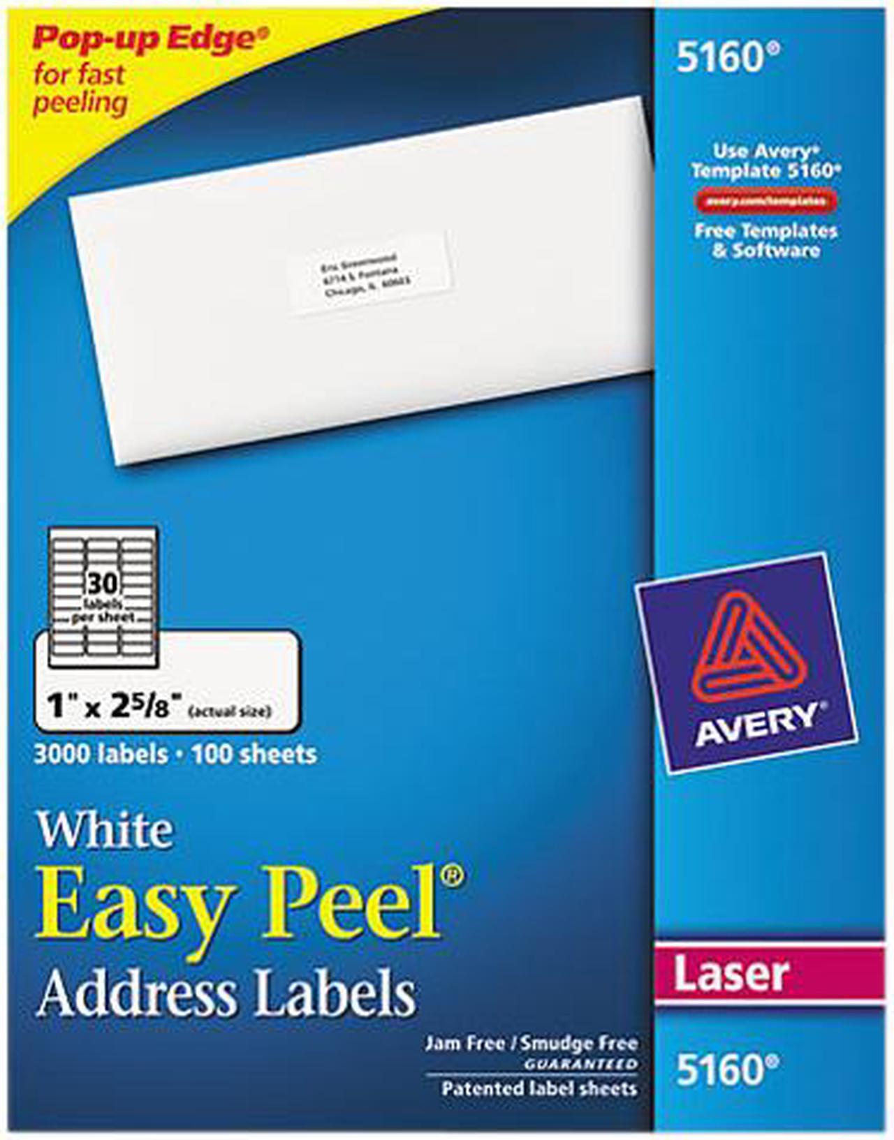 Main image of Avery Easy Peel Address Labels, Sure Feed Technology, Permanent Adhesive, 1" x 2.63", 3,000 Labels (5160)