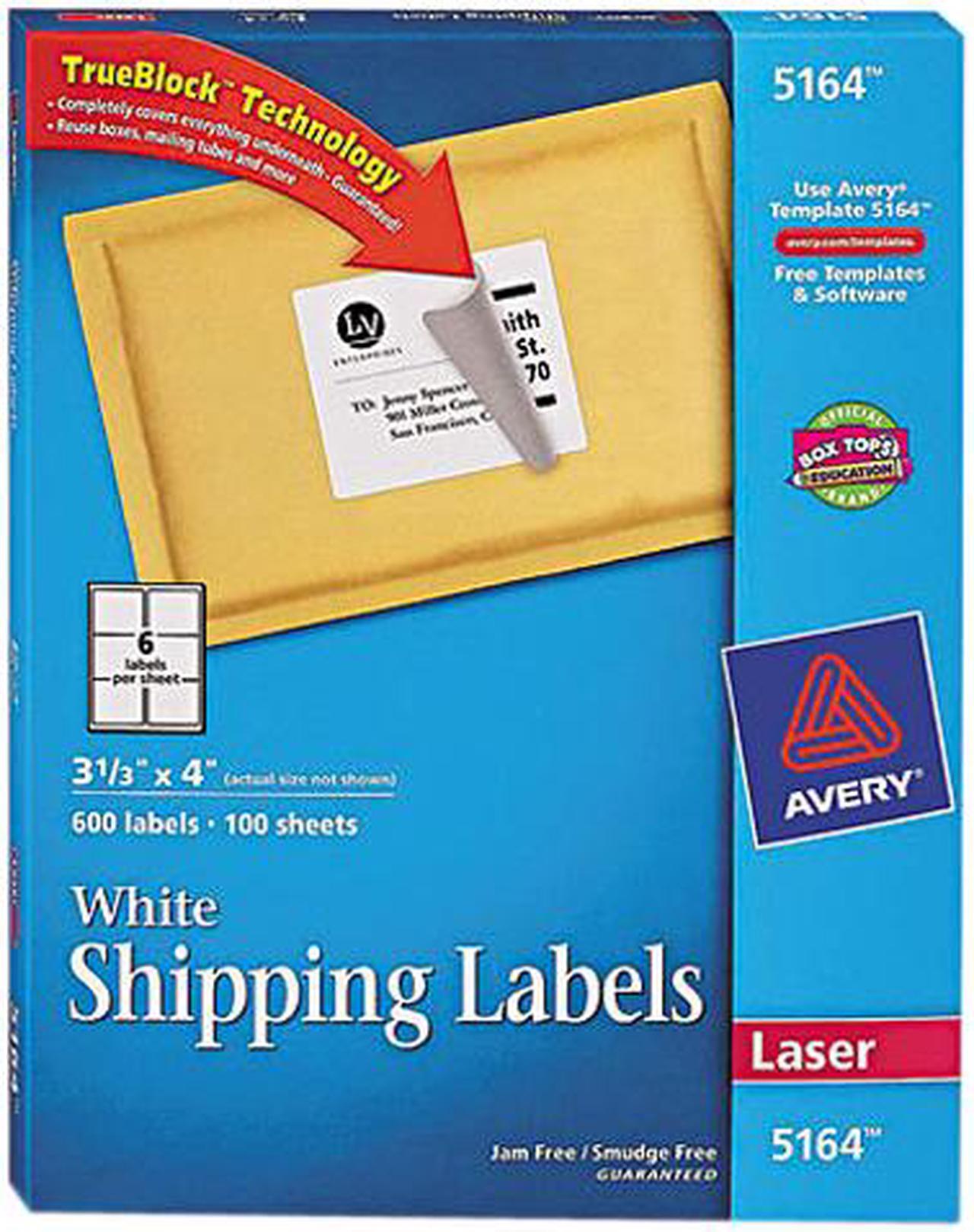 Main image of Avery TrueBlock Shipping Labels, Sure Feed Technology, Permanent Adhesive, 3.33" x 4.00", 600 Labels (5164)