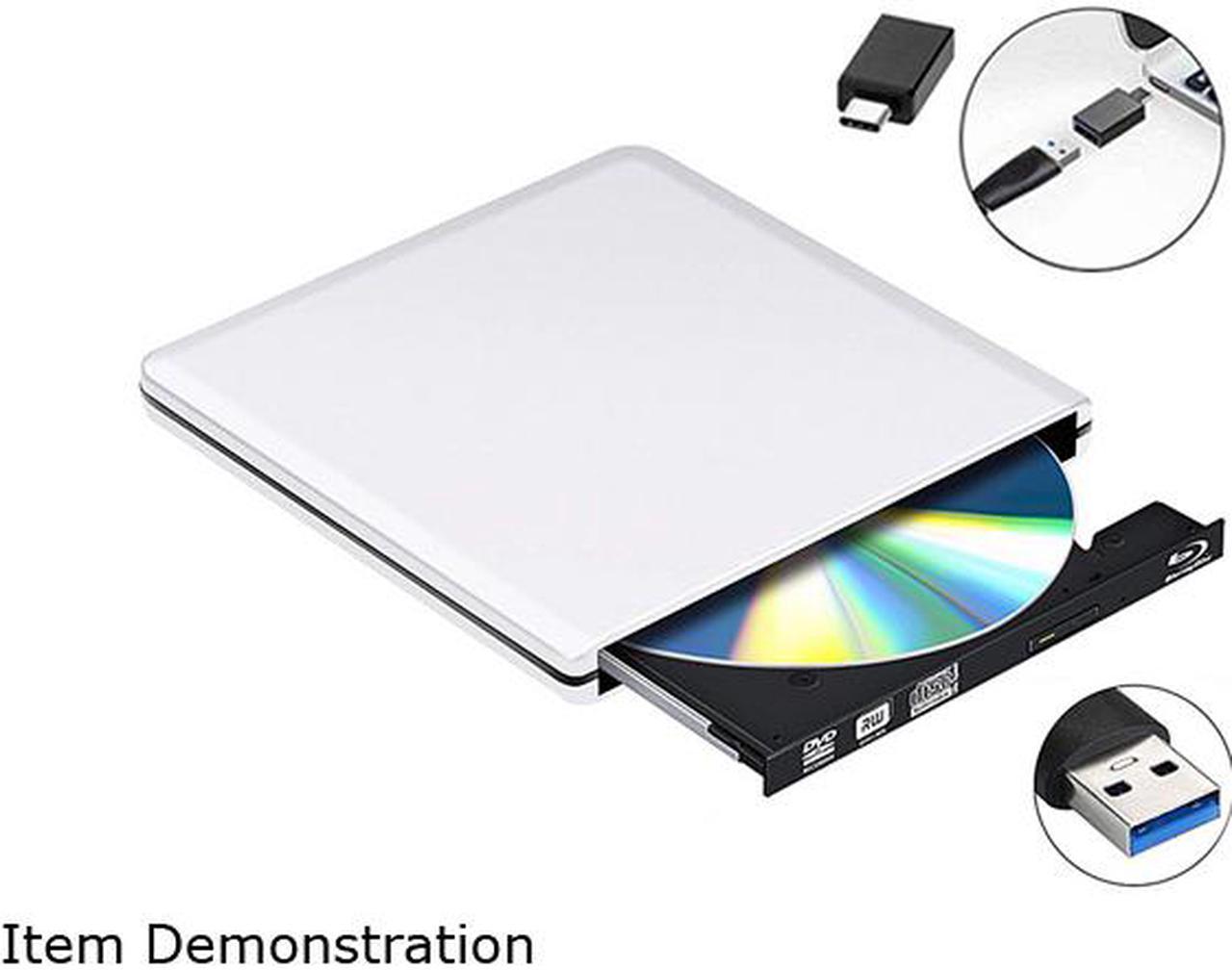 Jansicotek External DVD CD Blu-ray Drive USB 3.0/USB-C BD 3D Blu-ray Player Portable DVD/CD-ROM BD-ROM Burner. High-Speed Data Transfer, Compatible with PC Laptops Desktops, Silver