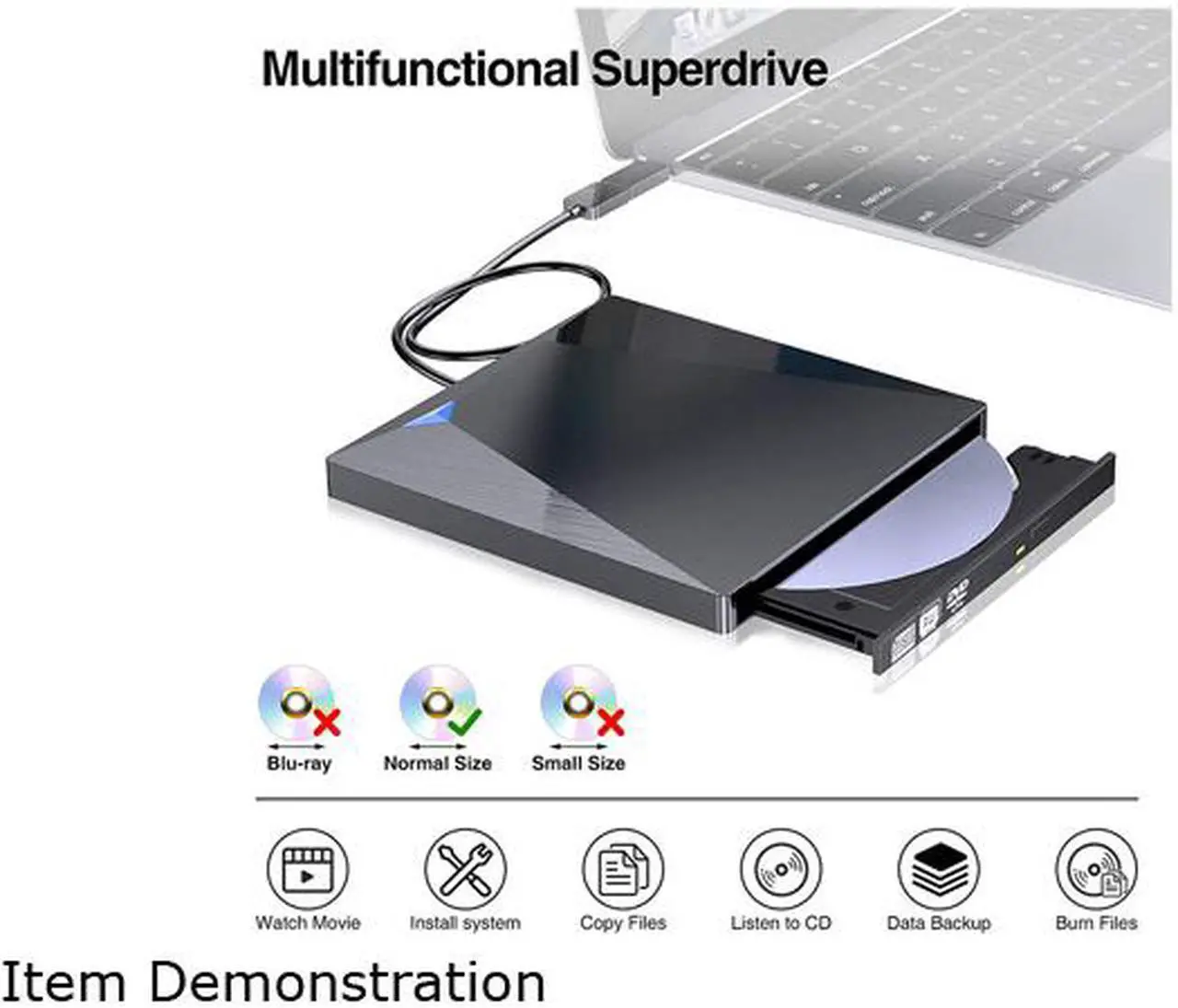 Alt view image 3 of 6 - External DVD Drive for Laptop, Portable High-Speed USB-C & USB 3.0 CD Burner/DVD Reader Writer for PC Desktops, Compatible with Windows/Mac OS X/Linux
