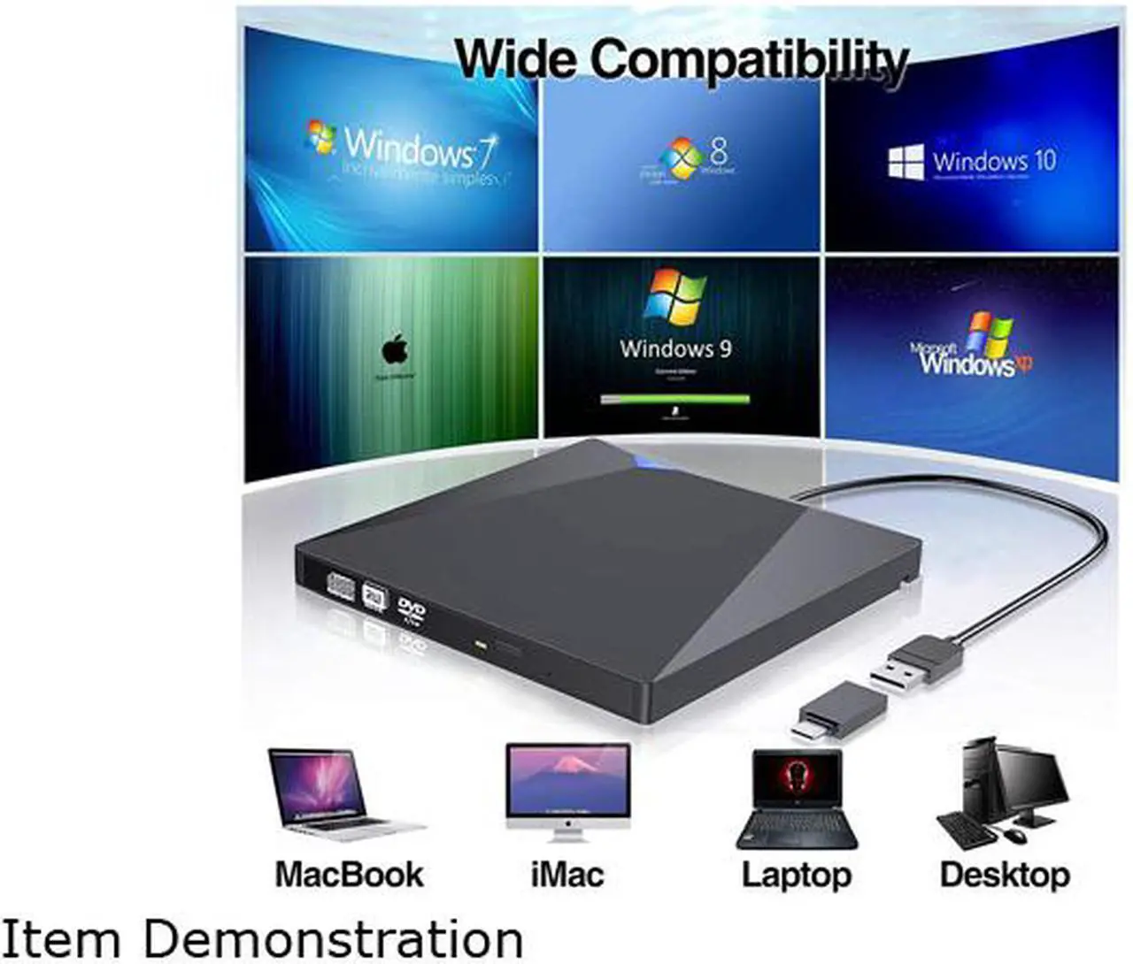 Alt view image 6 of 6 - External DVD Drive for Laptop, Portable High-Speed USB-C & USB 3.0 CD Burner/DVD Reader Writer for PC Desktops, Compatible with Windows/Mac OS X/Linux