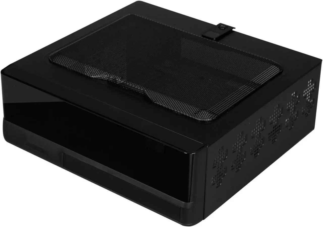 Main image of IN WIN IW-BQ656T.AD80TBLR, Mini ITX case w/ AD80A7-2 T power supply, w/ external remote that has USB 2.0 and Audio(HD) ports, comes with plastic mounting bracket that can be used as a stand or mounted at the back of the monitors.
