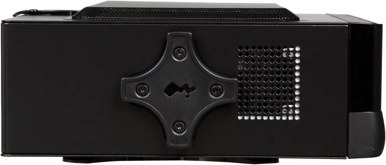 Alt view image 3 of 11 - IN WIN IW-BQ656T.AD80TBLR, Mini ITX case w/ AD80A7-2 T power supply, w/ external remote that has USB 2.0 and Audio(HD) ports, comes with plastic mounting bracket that can be used as a stand or mounted at the back of the monitors.