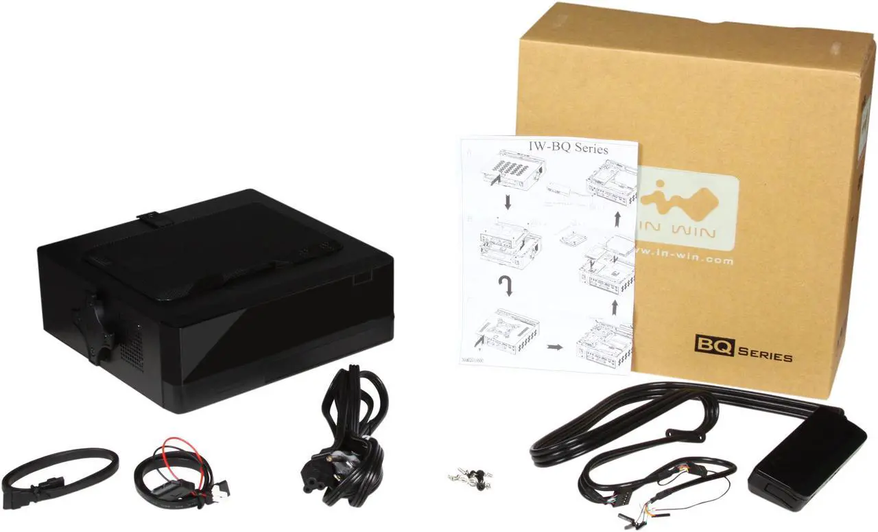 Alt view image 11 of 11 - IN WIN IW-BQ656T.AD80TBLR, Mini ITX case w/ AD80A7-2 T power supply, w/ external remote that has USB 2.0 and Audio(HD) ports, comes with plastic mounting bracket that can be used as a stand or mounted at the back of the monitors.