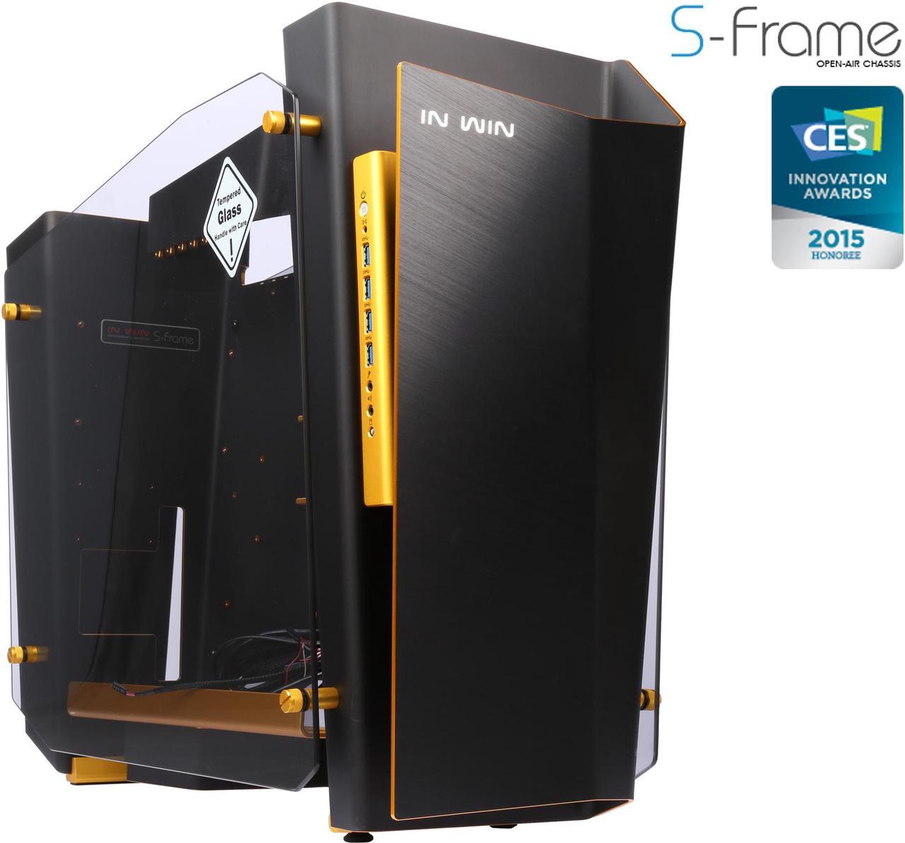 Main image of IN WIN S-FRAME (BLACK/GOLD) Black Aluminum / Tempered Glass Open-Air Computer Case Support ATX12V/EPS size(Up to 220mm) Power Supply