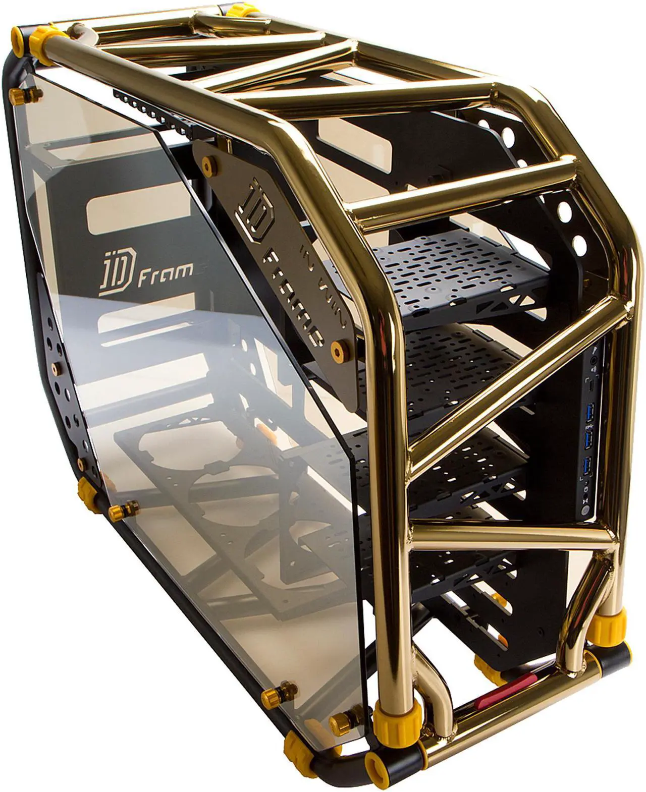 Main image of IN WIN D-Frame 2.0 Black / Gold Platinum Reinforced Steel Tube, Aluminum, Tempered Glass ATX Full Tower Case, including a custom 92% efficiency 1065W full modular power supply