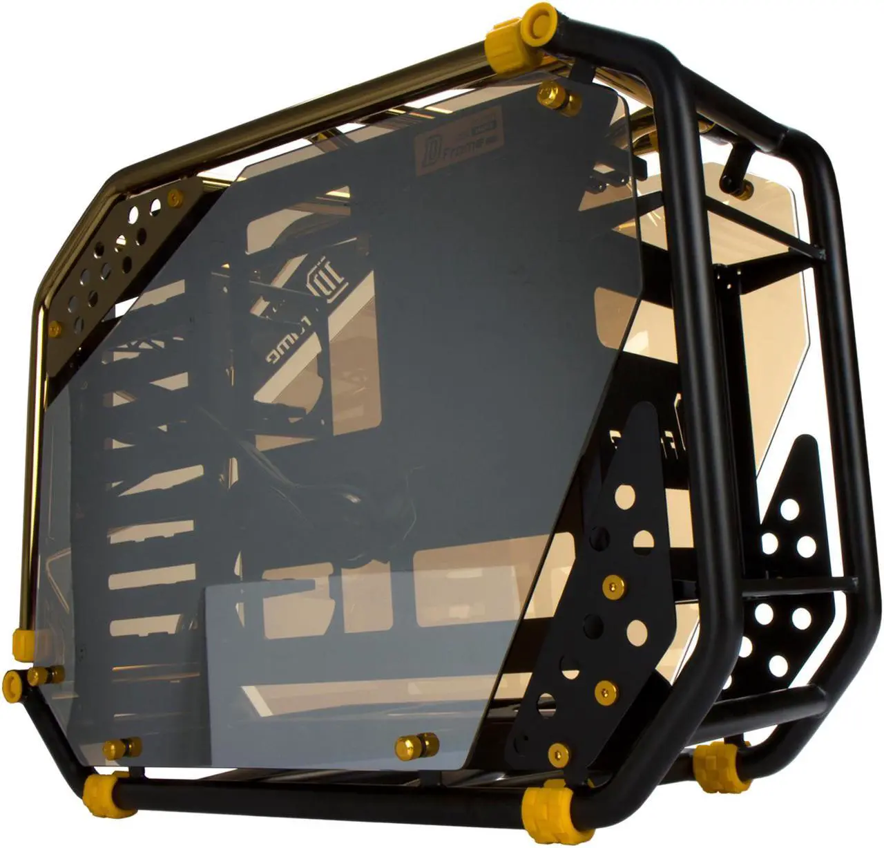 Alt view image 2 of 7 - IN WIN D-Frame 2.0 Black / Gold Platinum Reinforced Steel Tube, Aluminum, Tempered Glass ATX Full Tower Case, including a custom 92% efficiency 1065W full modular power supply