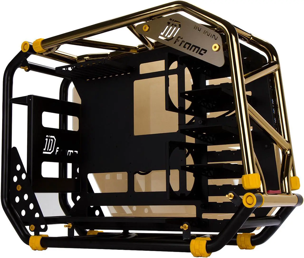 Alt view image 3 of 7 - IN WIN D-Frame 2.0 Black / Gold Platinum Reinforced Steel Tube, Aluminum, Tempered Glass ATX Full Tower Case, including a custom 92% efficiency 1065W full modular power supply