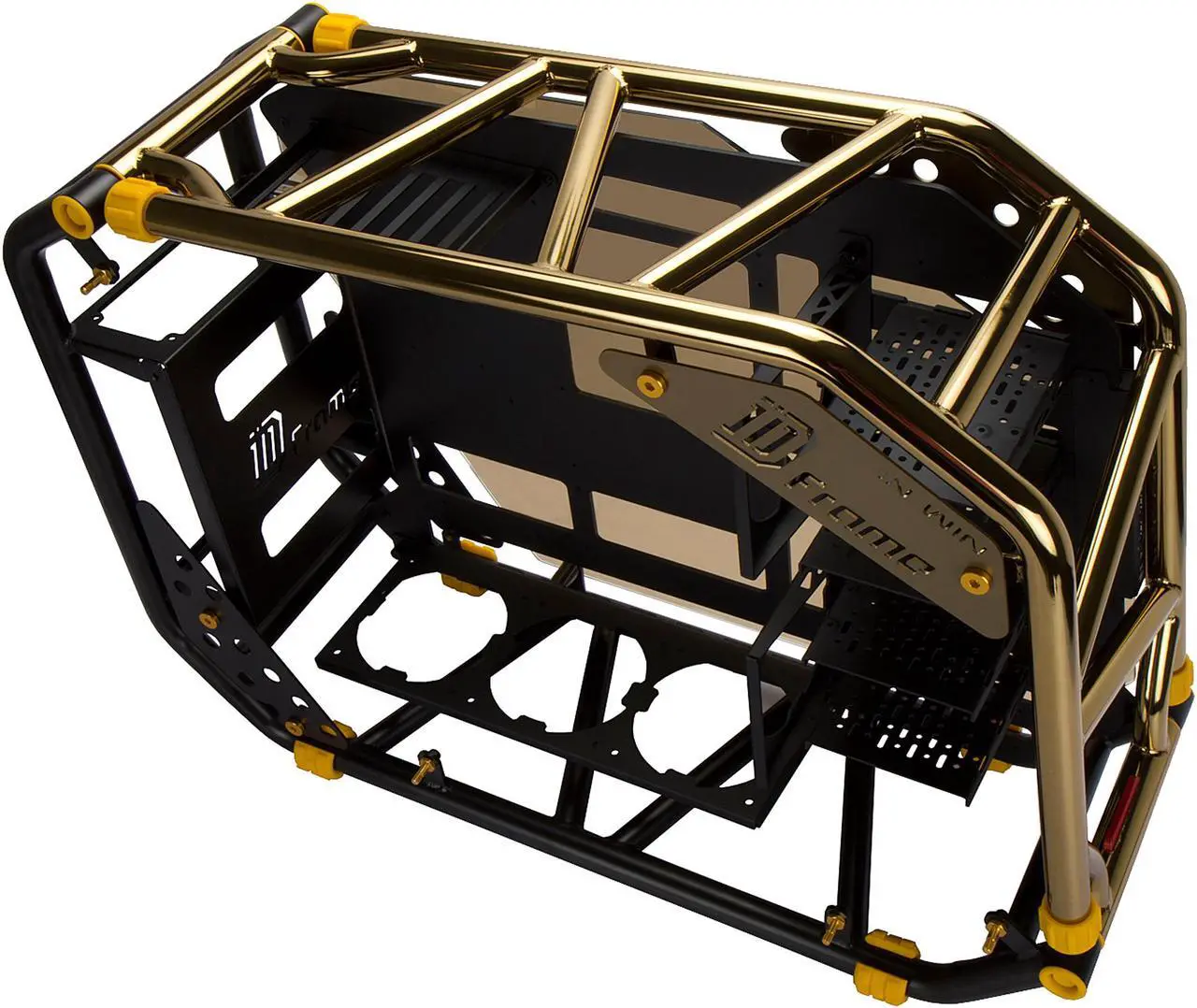 Alt view image 4 of 7 - IN WIN D-Frame 2.0 Black / Gold Platinum Reinforced Steel Tube, Aluminum, Tempered Glass ATX Full Tower Case, including a custom 92% efficiency 1065W full modular power supply