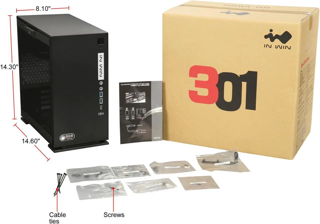 Alt view image 10 of 9 - IN WIN 301C Black Black SECC / Tempered Glass Micro ATX Mini Tower Computer Case