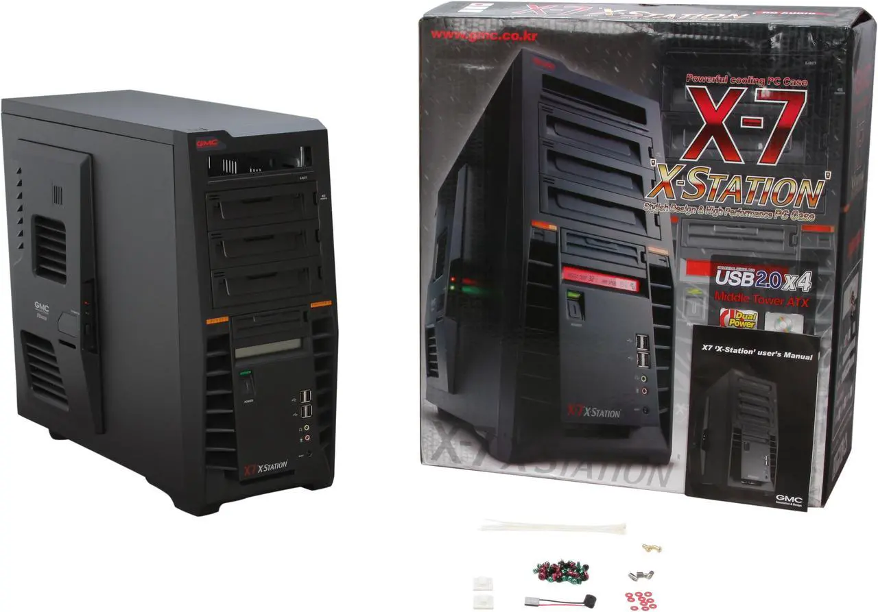 Alt view image 11 of 11 - GMC X-7 Black ABS / SECC steel Gaming ATX Mid Tower Computer Case w/ three fans- 1x 120mm front fan, 1x 120mm rear fan, 1x 80mm side-panel fan