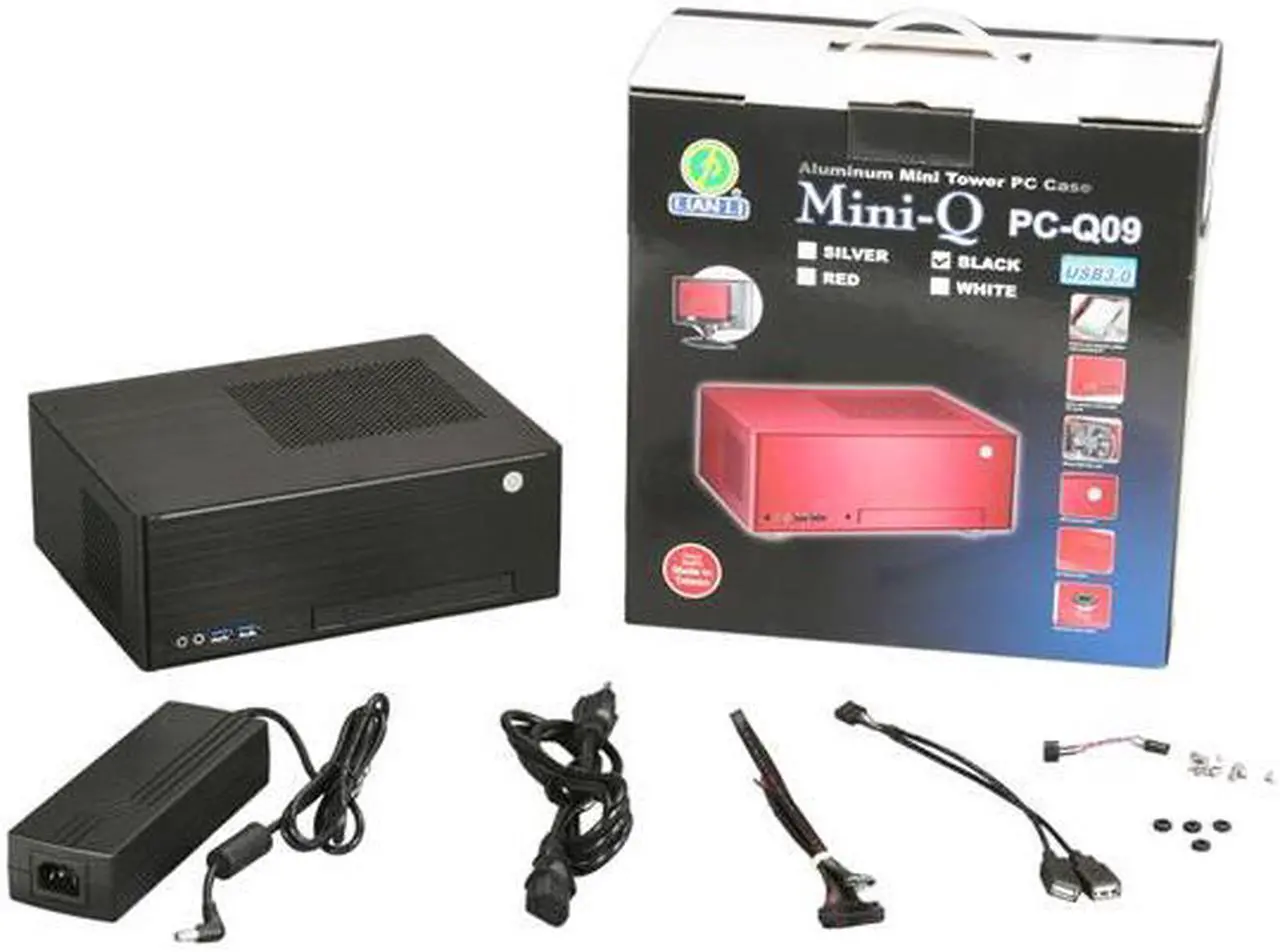 Alt view image 7 of 7 - LIAN LI PC-Q09B Black Aluminum Mini-ITX Desktop Computer Case 110W Adapter Power Supply