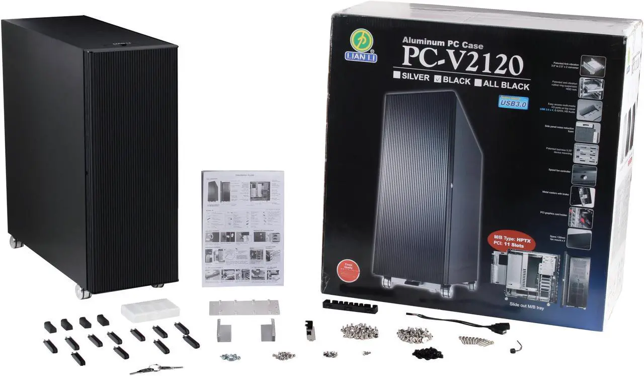 Alt view image 10 of 10 - LIAN LI PC-V2120B Black Aluminum ATX Full Tower Computer Case