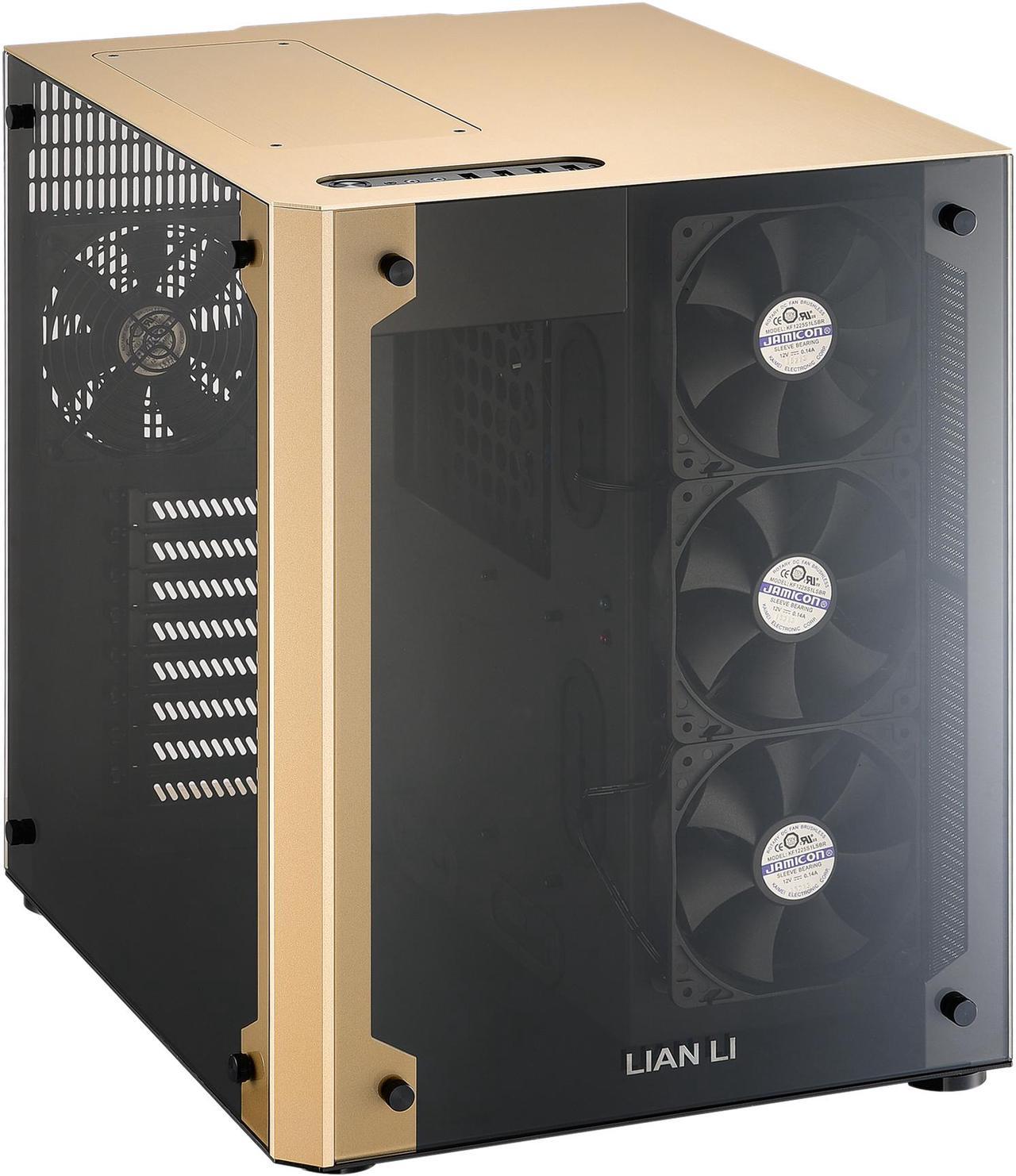 LIAN LI PC-O8WGD Gold Aluminum ,and Tempered glass Computer Case