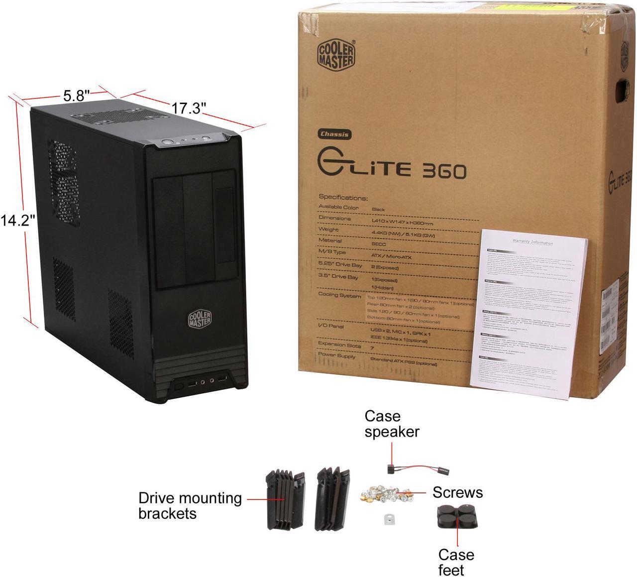 Alt view image 13 of 13 - Cooler Master Elite 360 RC-360-KKN1-GP Black Steel / Plastic ATX Mini Tower Computer Case